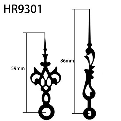 Agulles del rellotge HR9301 Hores i minuts negres, forat quadrat